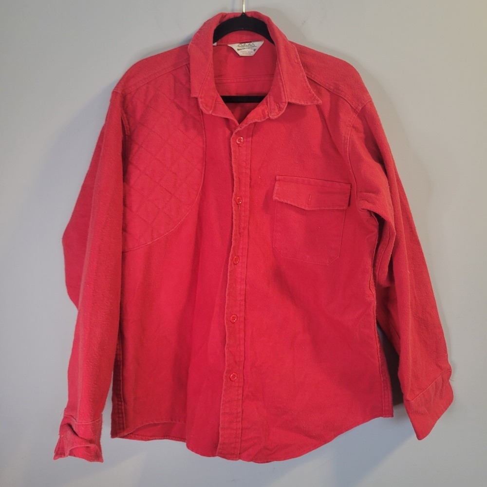 Cabelas Mens Red Chamois Shooting Shirt Quilted Shoulder Patch Hunting Large